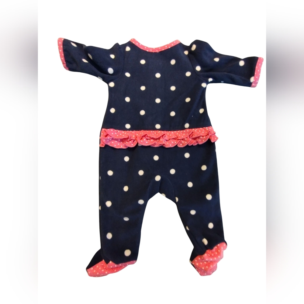 Like New! Dark Blue Pink White Polka Dot Cat One Piece Preemie Sleeper 2/$10 - Picture 4 of 4